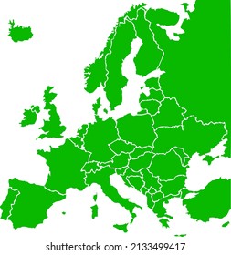 Mapa de estados europeos de color verde. Mapa de europa política. Mapa de la ilustración del vector.