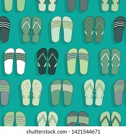 Green colored flip flops seamless pattern