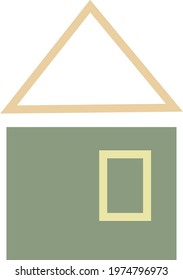 Green colored house with small window, icon illustration, vector on white background