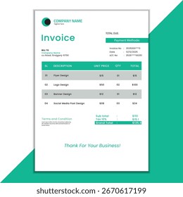Diseño de Factura de color verde para su negocio