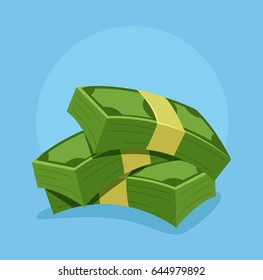 Green colored isolated pile of money icon. Vector flat cartoon illustration