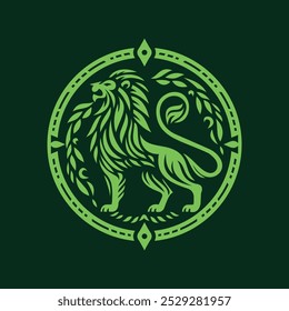 León de color verde en un emblema circular