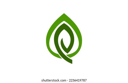 Green colored logo design forming a nature leaf