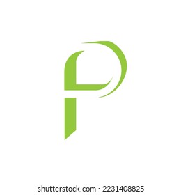 Green colored negative space letter P logo. Logo made from shades