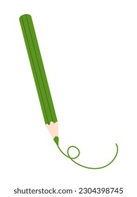 Lápiz de color verde con trazo de doodle. Dibujo de crayón, garabato. Arte, creación, concepto educativo. De vuelta a la escuela. Ilustración del vector aislada en fondo transparente