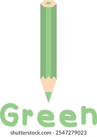 Green colored pencil with text, ideal for stationery or educational themes