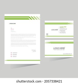 Green colored simple letterhead and business card design for any kind of use