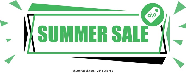 Green colored summer sale button, with discount icon on top of the button, cool style, sale button. with outline style and transparent fill for dark mode website or application