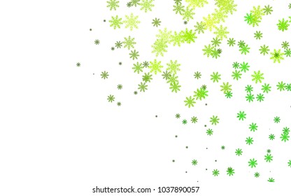 Green colored vector texture with colored snowflakes. Glitter abstract illustration with crystals of ice. The template can be used as a new year background.