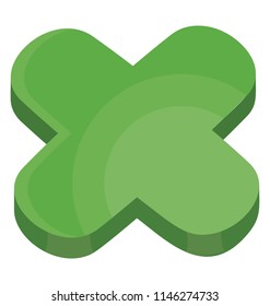 Green colored x cross icon used as wrong symbol, this is x cross icon