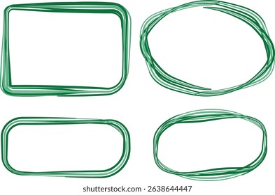 green colorful abstract scribble outline hand drawn frames set