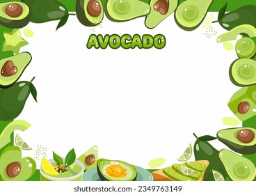 Green colorful avocado frame isolated on white background