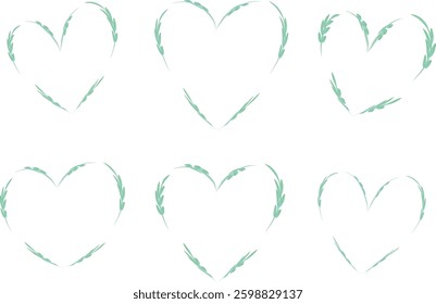 green colorful decorative floral hearts set vector