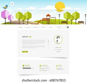 Green Colorful Eco Website Template, Vector Illustration.