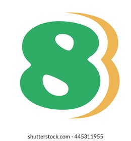 green colorful eight number with yellow color on the right side front view over isolated background, school concept,vector illustration 