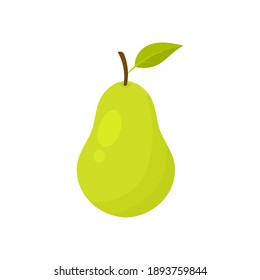Green colorful pear fruit icon isolated on white background. Cartoon flat design. Vector illustration.