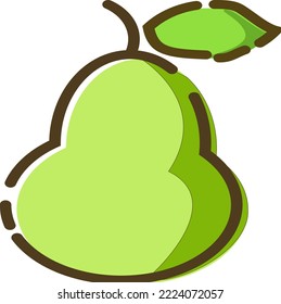Green colorful pear fruit icon isolated on white background. Cartoon flat design with dotted line. Vector illustration.