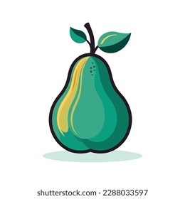 Green colorful pear fruit icon .Cartoon flat design. Vector illustration.