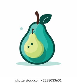 Green colorful pear fruit icon .Cartoon flat design. Vector illustration.
