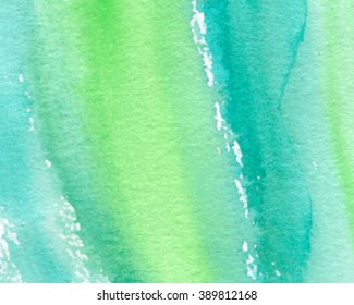 Green colorful striped watercolor hand drawn paper grain texture vector nature banner. Artistic abstract strokes wet brush paint background for greeting card, wallpaper, scrapbook, design, web, print