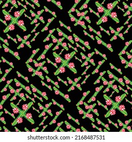 Green colorful succulent Echeveria seamless vector design print. Natural cactus print style.