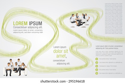 Green colorful template for advertising brochure with business people