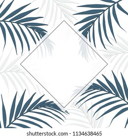Green colorful tropical vector design square frame. Palm leaves. Natural exotic card in modern funky style. All elements are isolated on white background. Card template.