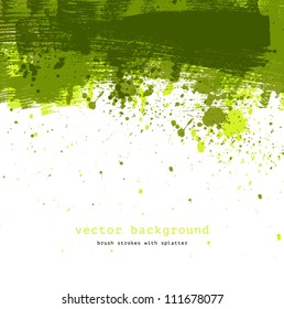 Green colorful vector abstract brush stroke and splatter background
