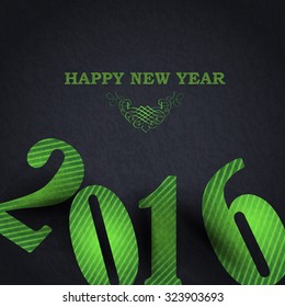 Green Colors 2016 Text Dark Background, Happy New Year Message Card Vector Design