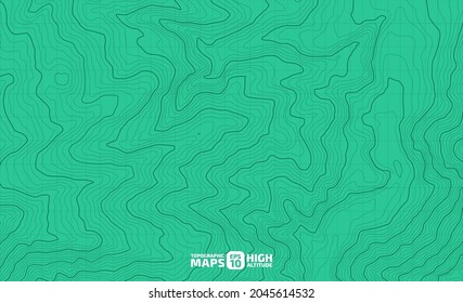 Los colores verdes representan la topografía vectorial de la altura estilizada de las líneas. El concepto de un esquema geográfico condicional y el camino del terreno. Gran tamaño. Mapa sobre el terreno Vector Ilustración.