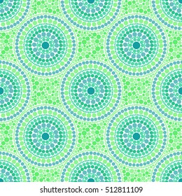 Green colors dotted circles vector seamless pattern
