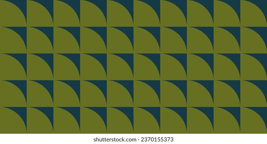 Green colors geometric seamless pattern with curved triangles, vector