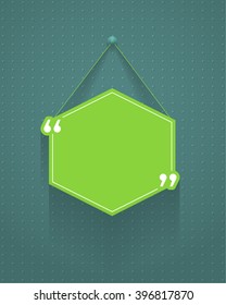 Green Colors Hexagon Frame Quotes Banner Design, Long Shadow Style Flat Background