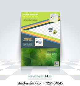 Green Colors Low Poly Background A4 Flyer, Brochure. Cover Template, Corporate Leaflet Design 