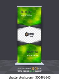Green Colors Low Poly Style Shine Roll-Up Banner, Advertising Vector Background Design