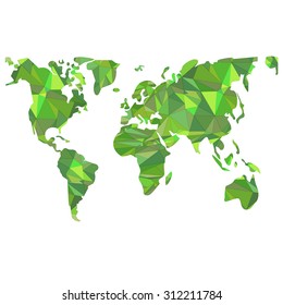 Green Colors Low Poly Style World Map