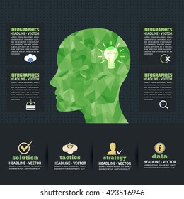 Green Colors Polygonal Human Head Design, Infographics Elements