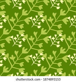 Green colors seamless pattern with floral silhouettes. Bright spring backdrop. Great for wrapping paper, textile, fabric print and wallpaper. Vector illustration.