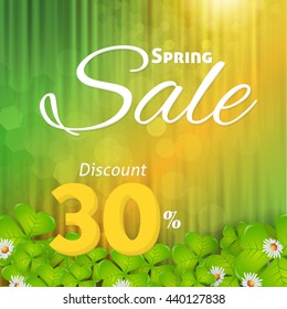 Green Colors and Sunshine Effects Background and Web Banner of Spring Season Sale