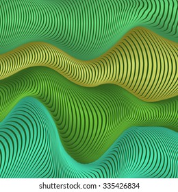 Green colors vector wavy stripes abstract background