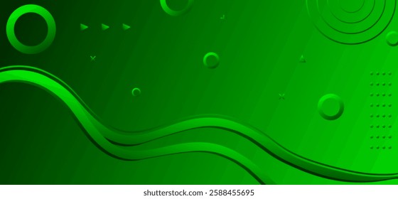 Green colour abstract gradient background with glowing wave pattern shape lines and rounded pattern design background vector illustration eps10.