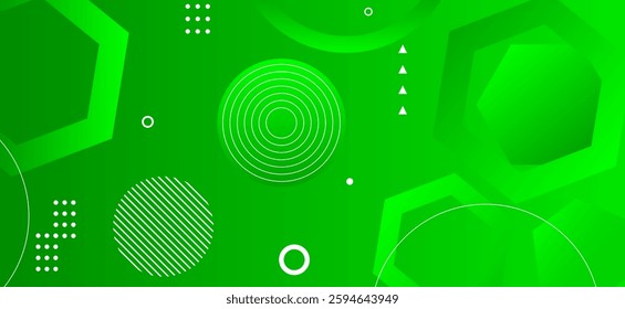 Green colour abstract gradient background with hexagons shapes and geomatric circle shapes and lines dynamic shapes composition design, background vector illustration.Futuristic,Luxury,graphic.