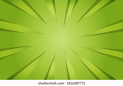Abstrakter, grüner, abstrakter Sprung, Comic-Hintergrund. Sonnenstrahlen, Explosion, Halfton.
