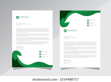 Green colour letterhead template design with eco concept, Eco Letterhead design template, modern clan design letterhead, Vector template with A4 size,