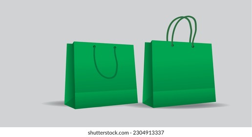 GREEN COLOUR PAPER BAG ISOLATED, BAG VECTOR ILLUSTRATION, PAPER BAG PLAIN FOR MOCKUP DESIGN, SHOPPING BAG IN GREEN COLOR