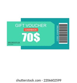 Green colour set of coupon promotion sale for website, internet ads, social media or coupon. Cashback coupon discount 70$. Coupon discount with vector illustration