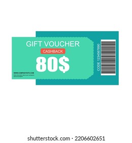 Green colour set of coupon promotion sale for website, internet ads, social media or coupon. Cashback coupon discount 80$. Coupon discount with vector illustration
