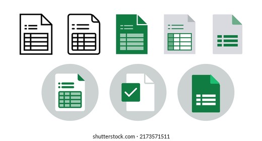 Green colour table calculation and spreadsheets simple vector icon set material