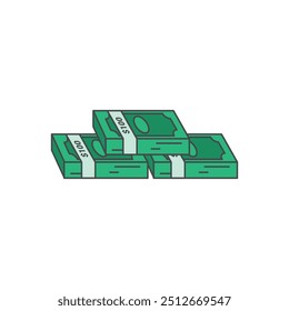 Green colour vector design illustration of a pile of money tied up in paper.