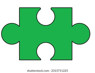 Green coloured jigsaw piece over a white background